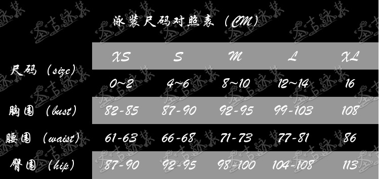 上传新款尺码对照表