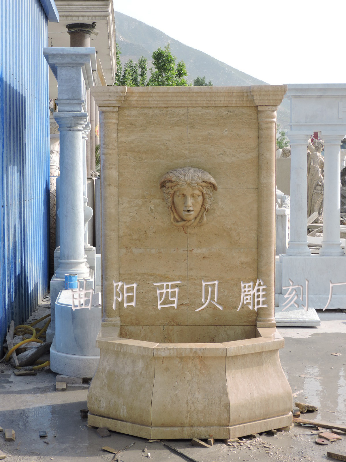 黄洞石壁泉 欧式人物壁泉 石雕喷泉