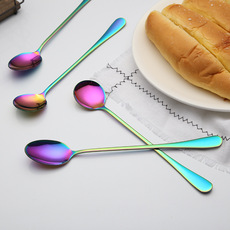 不锈钢镀钛金长柄勺咖啡冰饮搅拌勺子加厚尖勺创意餐具长把冰圆勺