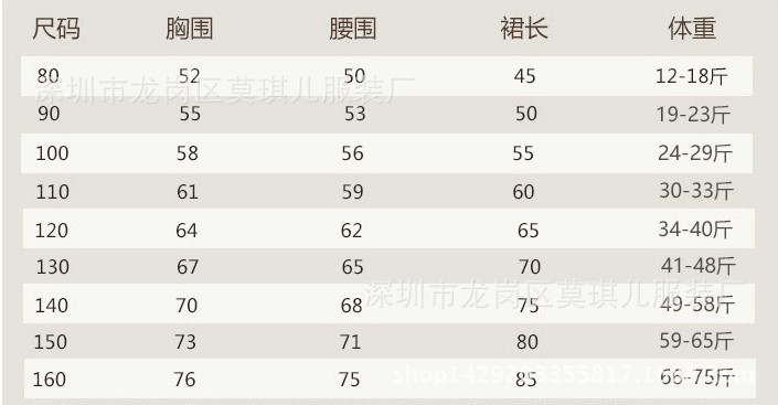 尺码80-150