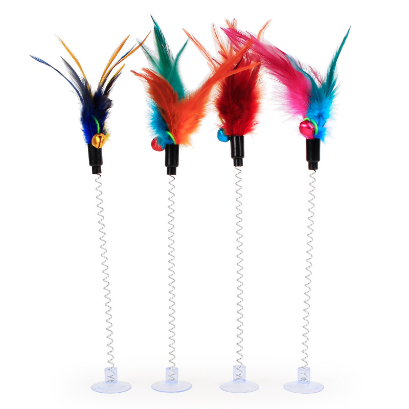 现货批发皮皮淘猫玩具 五彩吸盘式带铃铛弹簧老鼠 猫咪弹簧羽毛 1