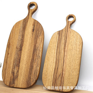 无漆实木圆形菜板 北欧风带手柄木质面包板 披萨板 斑马木餐盘