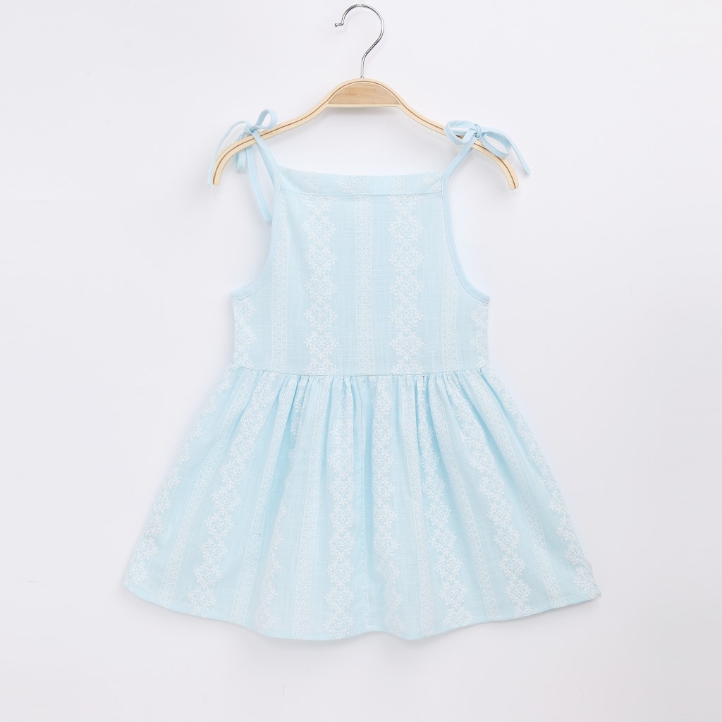 3棉麻-浅蓝色竖条花吊带裙 (1)