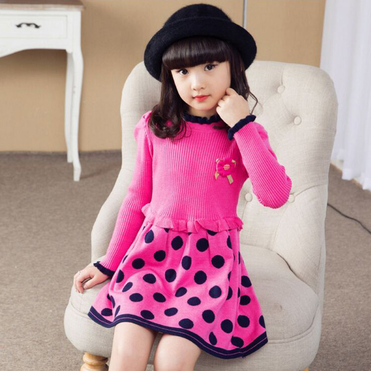 750新款圆点连衣裙梅红色A