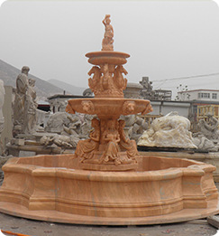 天然晚霞红大理石人物喷泉