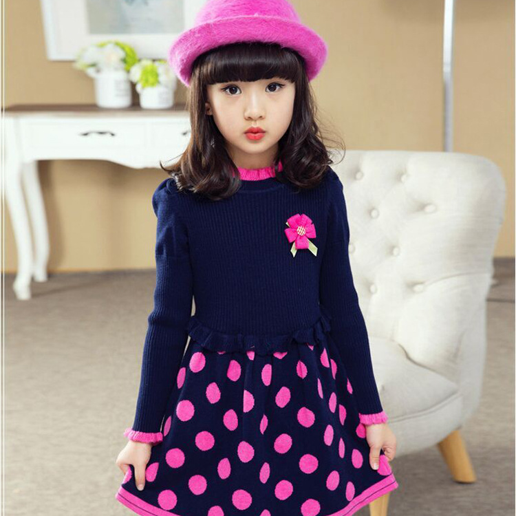 750新款圆点连衣裙宝蓝