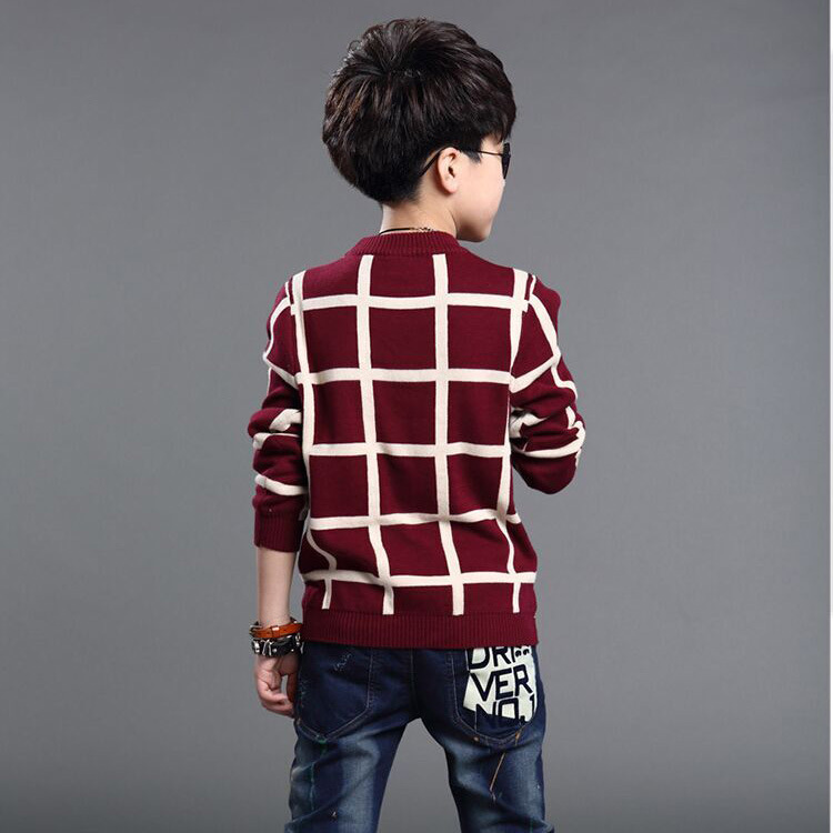 750格子大童酒红色后背