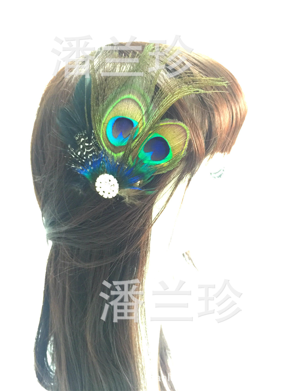 2孔珍珠毛加蓝毛加水钻11X9.5CM