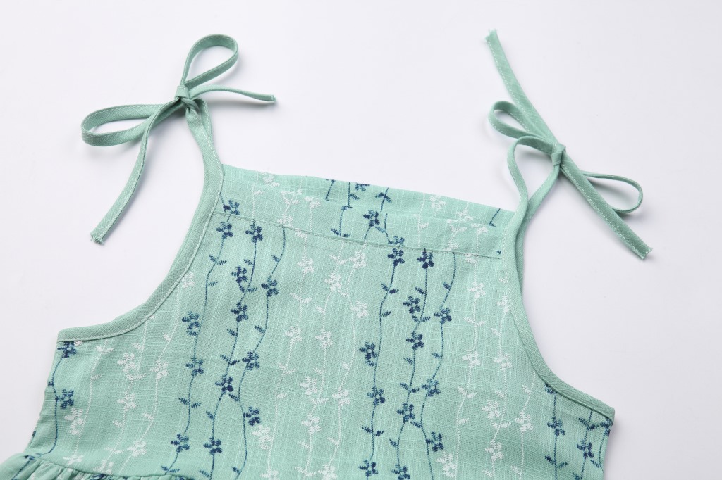 7棉麻-绿色碎花吊带裙 (3)