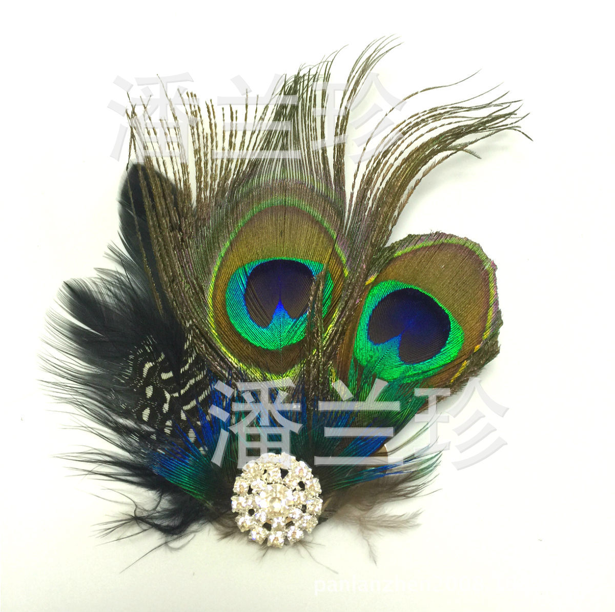 2孔珍珠毛加蓝毛加水钻11X9.5