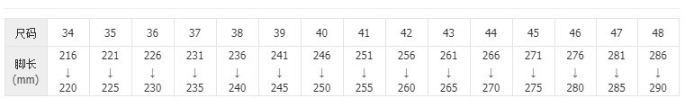 尺码表