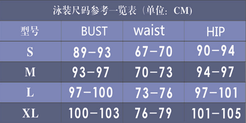 适合人体三围尺码表