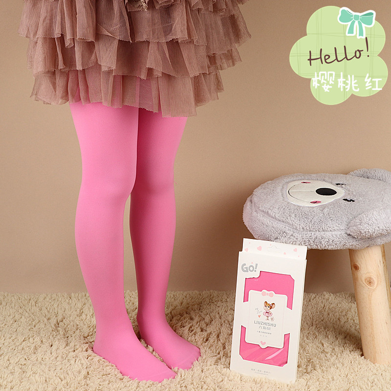 六指鼠儿童连裤袜自家模特图樱桃红