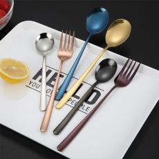 展明304不锈钢韩式勺子镀色实心扁筷汤勺便携餐具筷勺套装礼品
