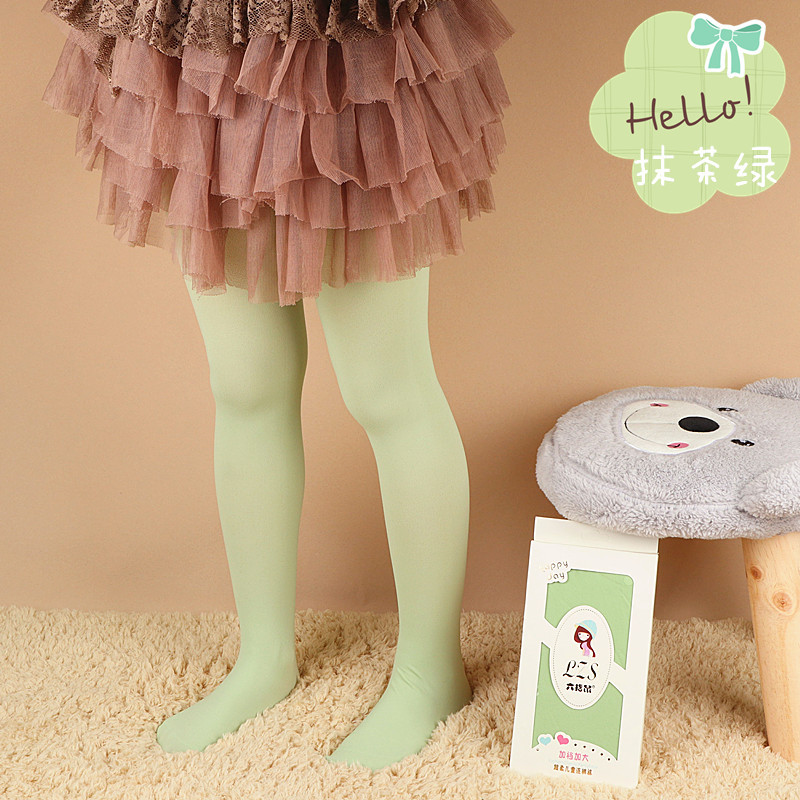 六指鼠儿童连裤袜自家模特图抹茶绿