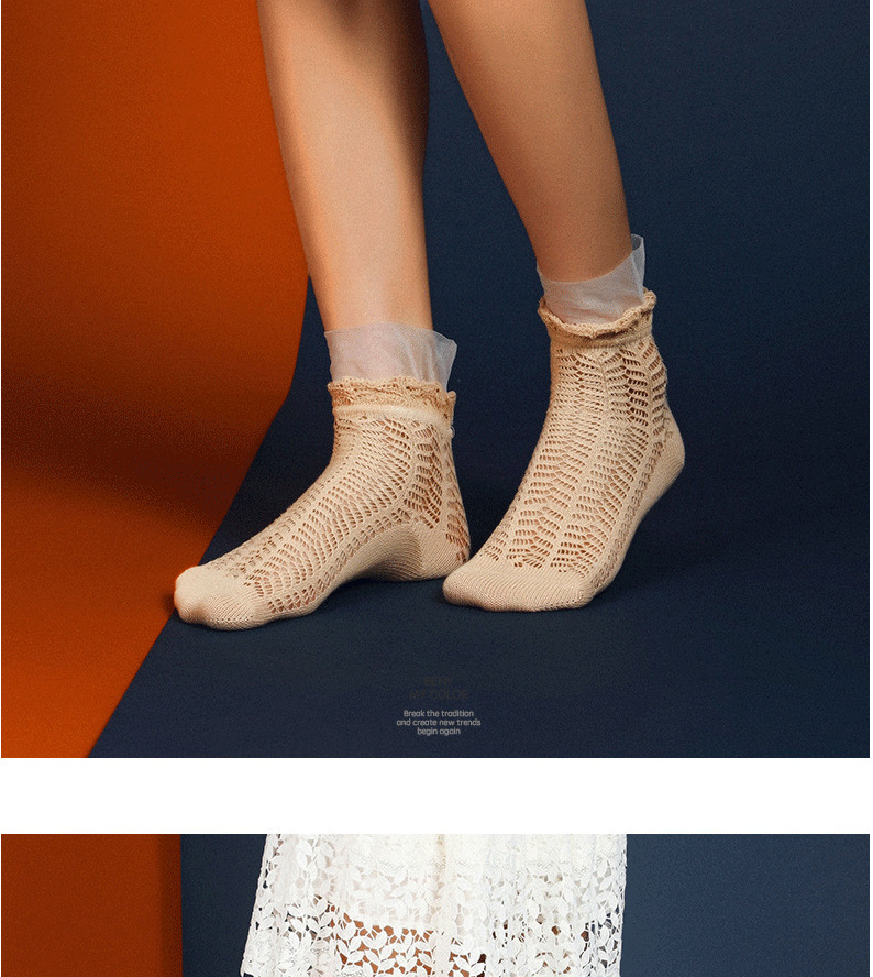 Benymycolor-女袜夏秋棉镂空人字纹白纱边网眼_09