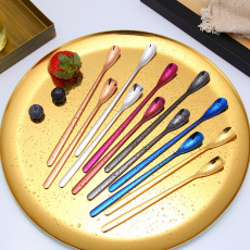 304不锈钢勺子新款创意咖啡方头勺酒吧冰勺镀金长柄定制搅拌勺