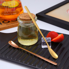 不锈钢勺子304新款创意咖啡方头勺酒吧冰勺镀金长柄定制搅拌勺