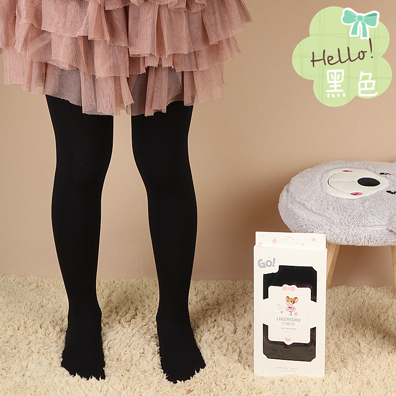 六指鼠儿童连裤袜自家模特图黑色