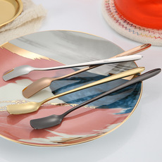 304不锈钢方头咖啡勺创意迷你奶茶搅拌勺韩式镀金小冰勺子