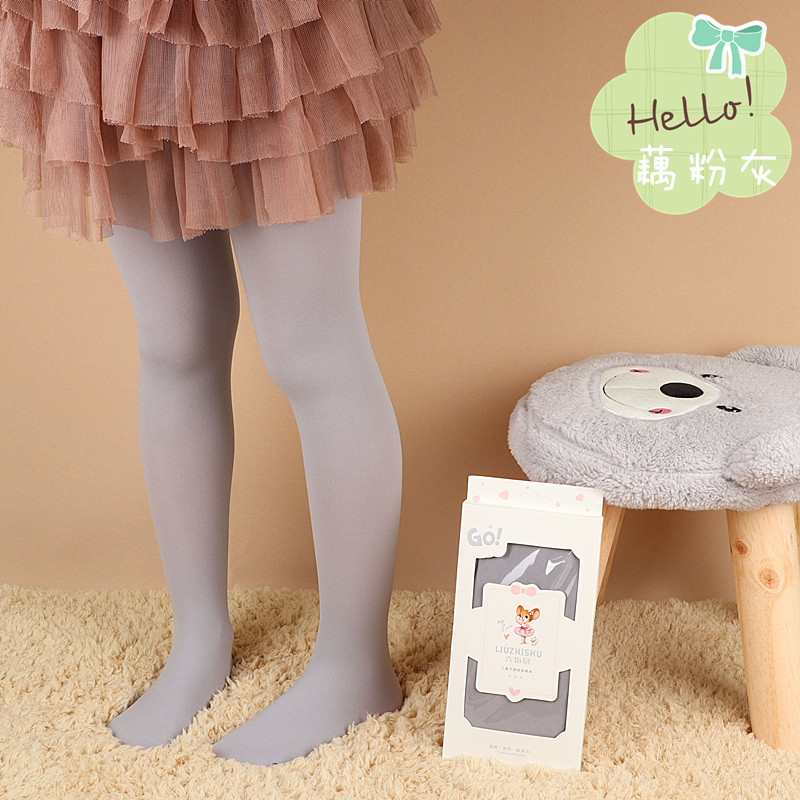 六指鼠儿童连裤袜自家模特图藕粉灰