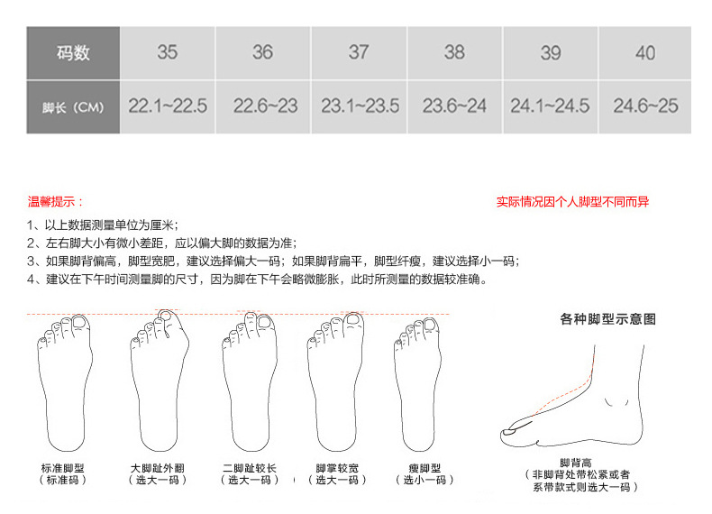 白底尺码表