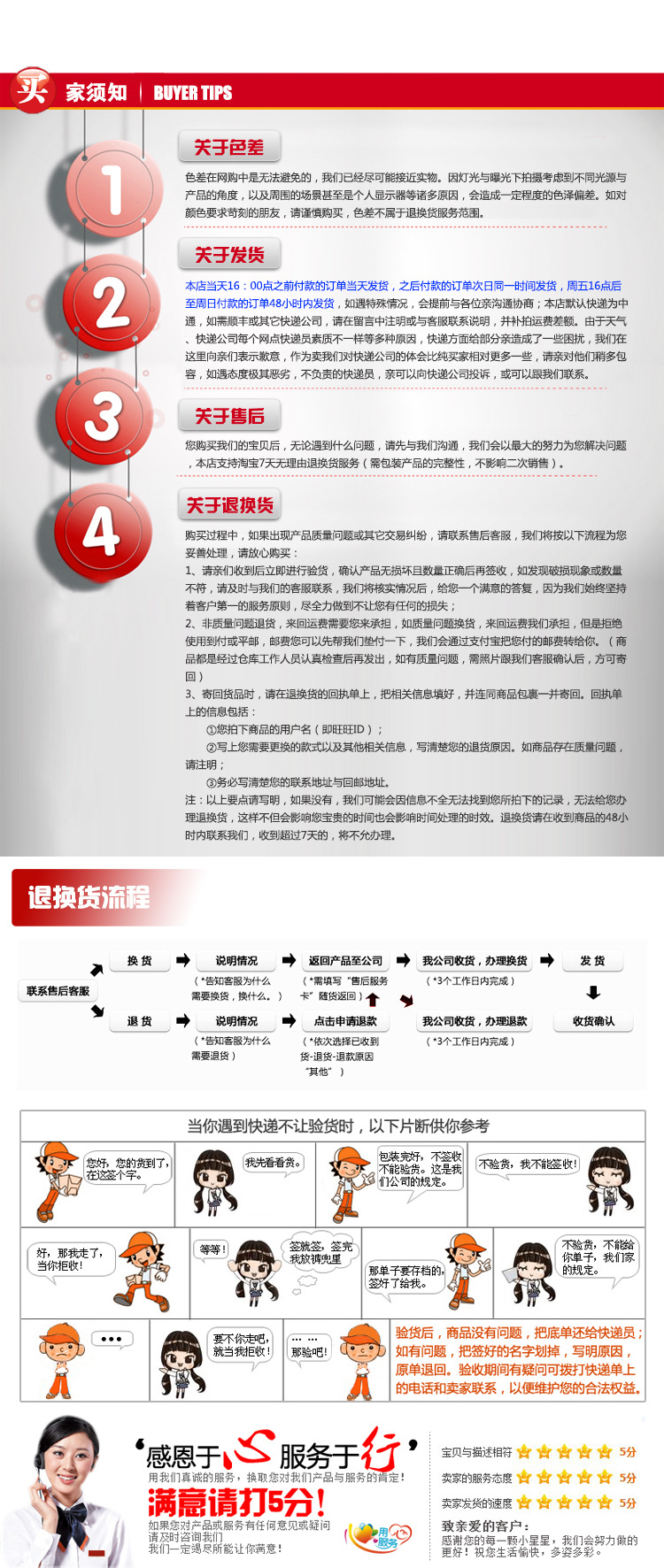 淘宝店铺装修买家须知（售后物流发货时间）中通190