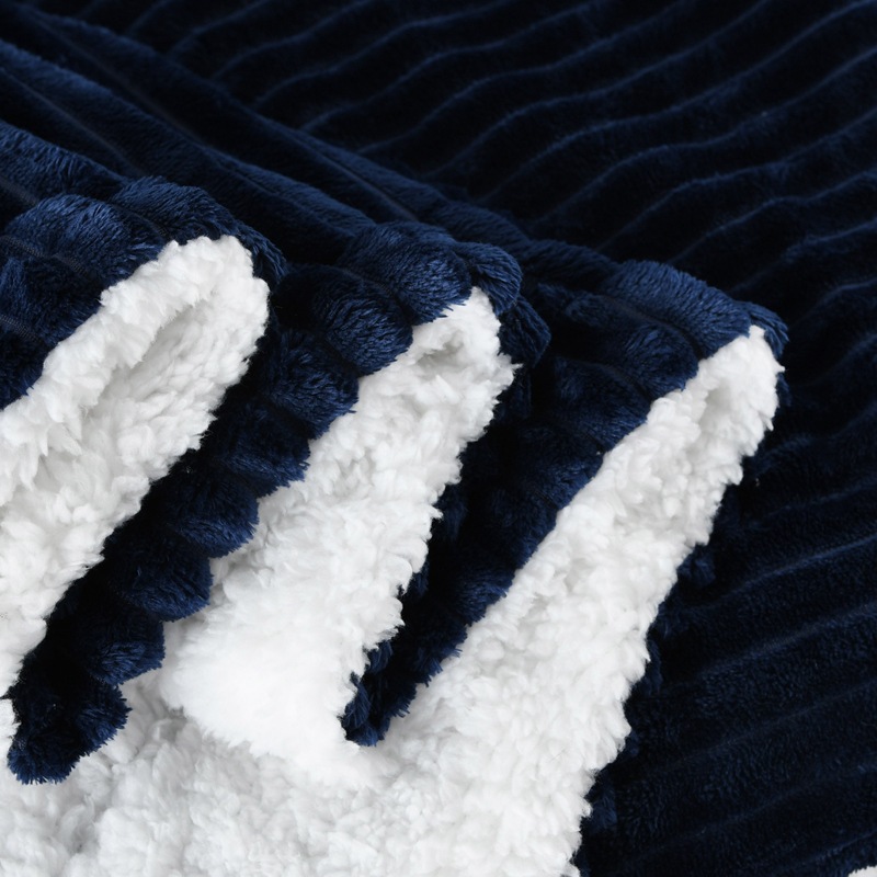 条纹双层羊羔绒毛毯