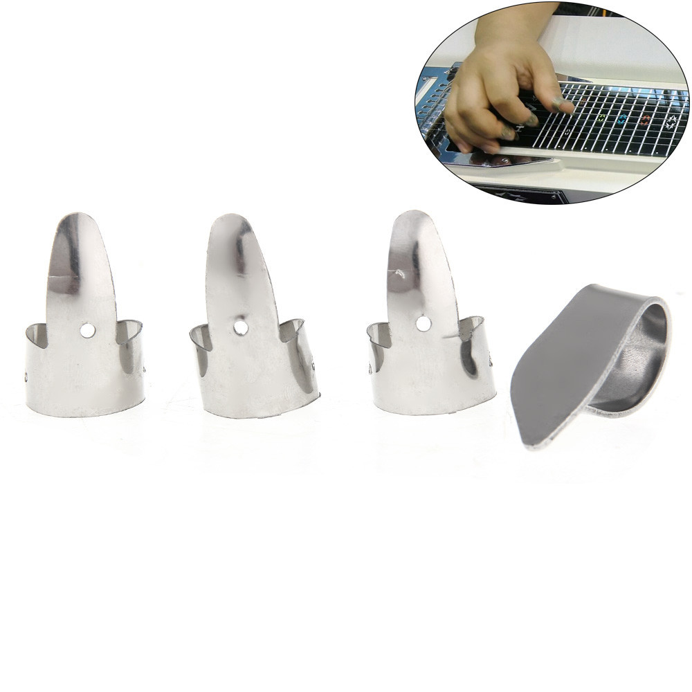 吉他拨片金属银色手指套拨片1个拇指套3个食指套乐配