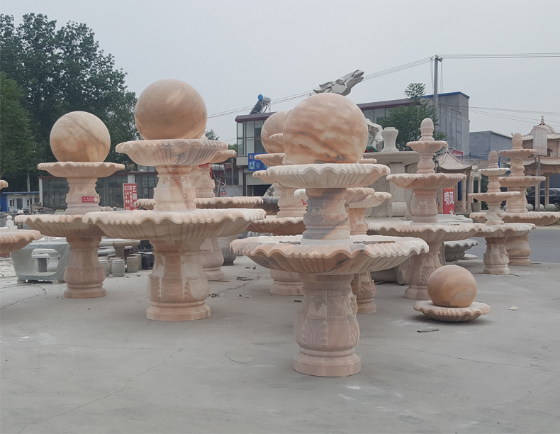 晚霞红水转球喷泉石雕风水球喷泉多层大理石流水水钵工厂02.j