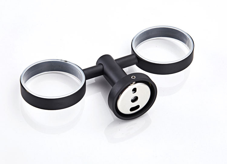 全铜单杆黑色卫浴五金挂件厂家批发双杯架磨砂玻璃杯B