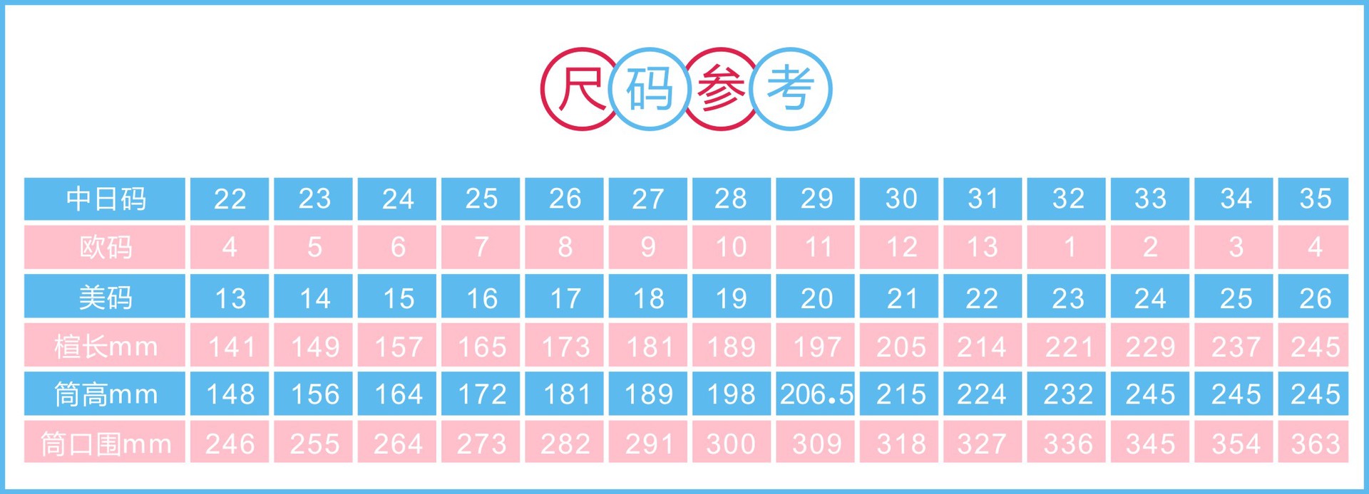 尺码表
