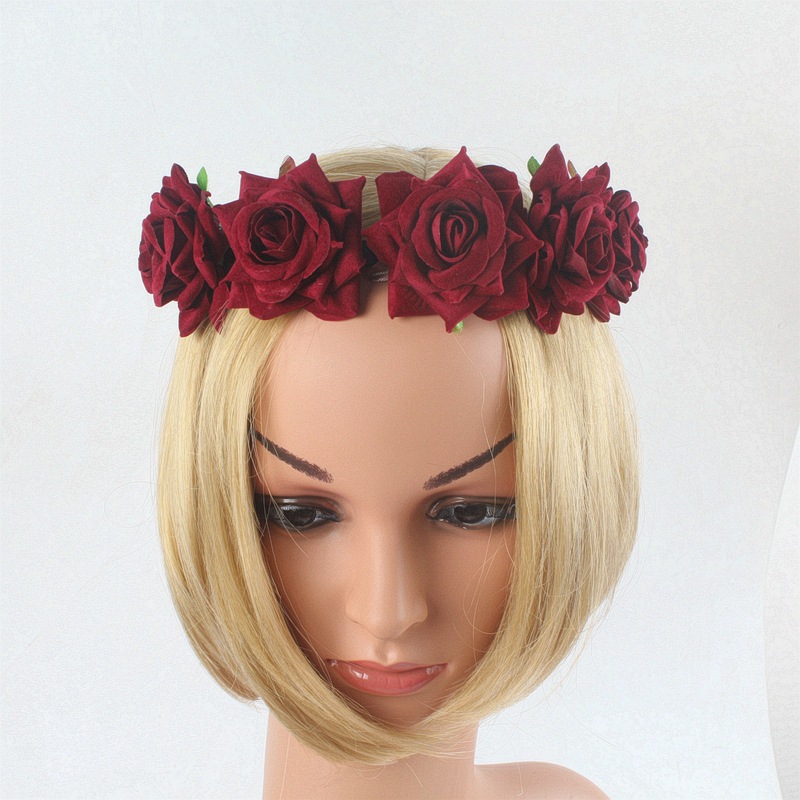 5朵卷边绒布黑色弹力发带16