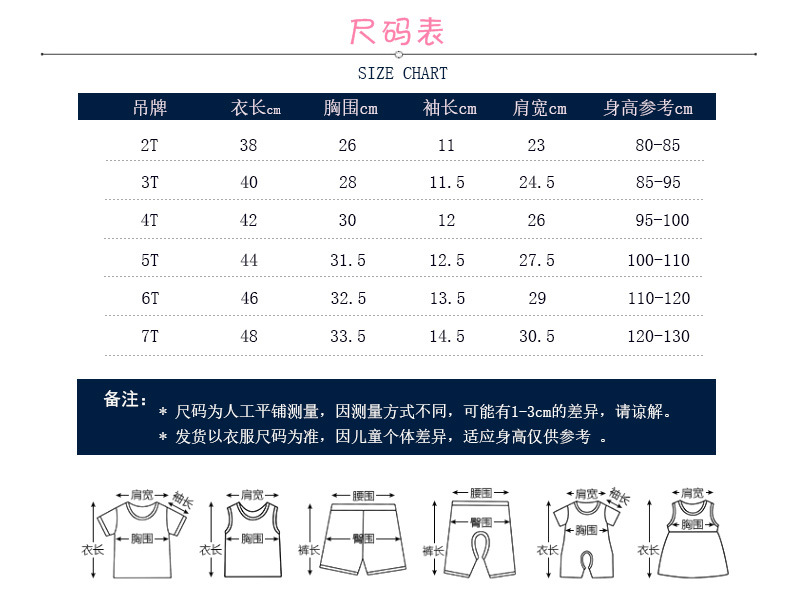 短袖尺码表-男童