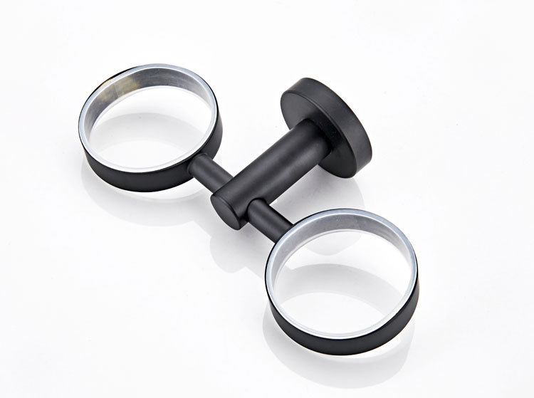 全铜单杆黑色卫浴五金挂件厂家批发双杯架磨砂玻璃杯B