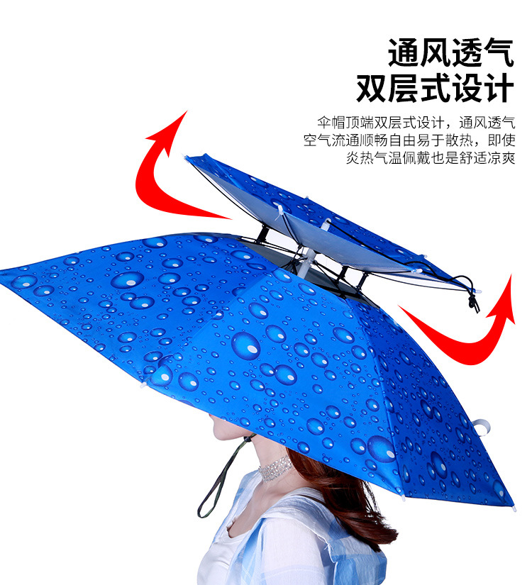77cm双层防风头戴伞帽户外防晒紫外线钓鱼雨伞遮阳