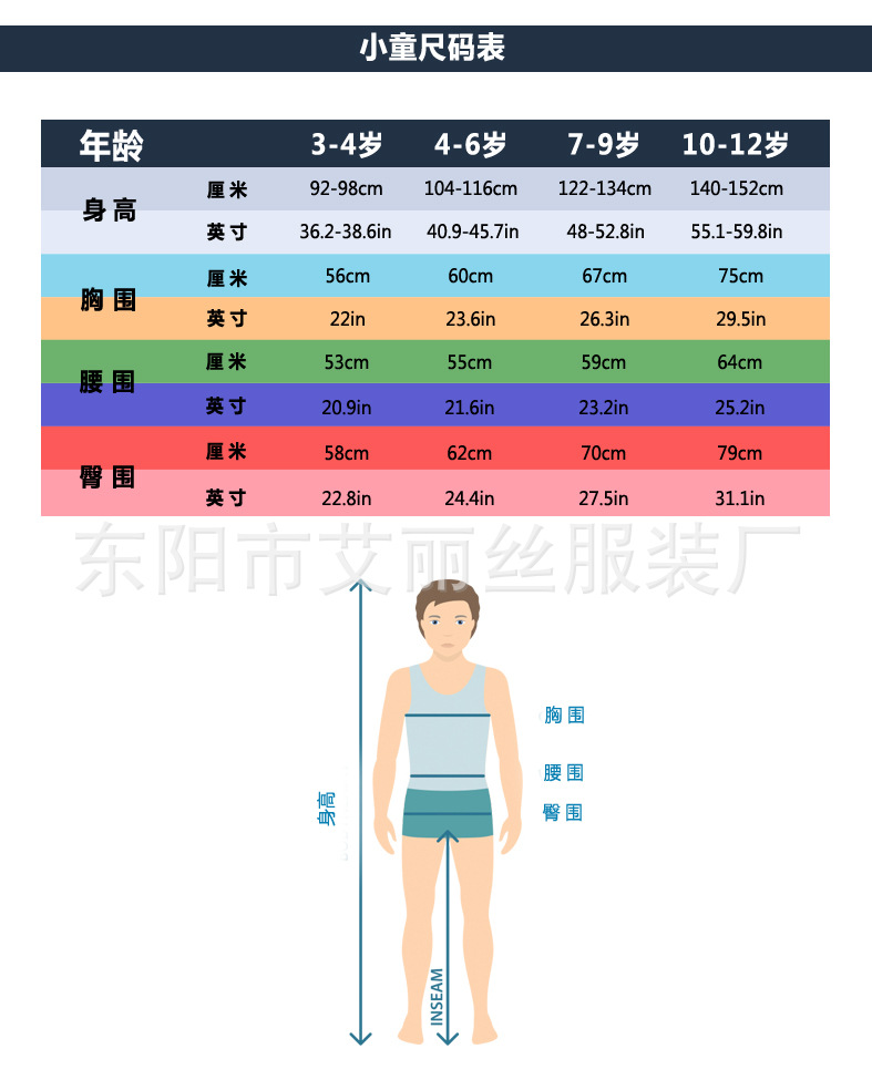 2019中文小童尺码表