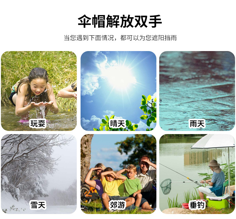 伞帽双层防风钓鱼伞 头戴伞 户外 折叠 雨伞帽子