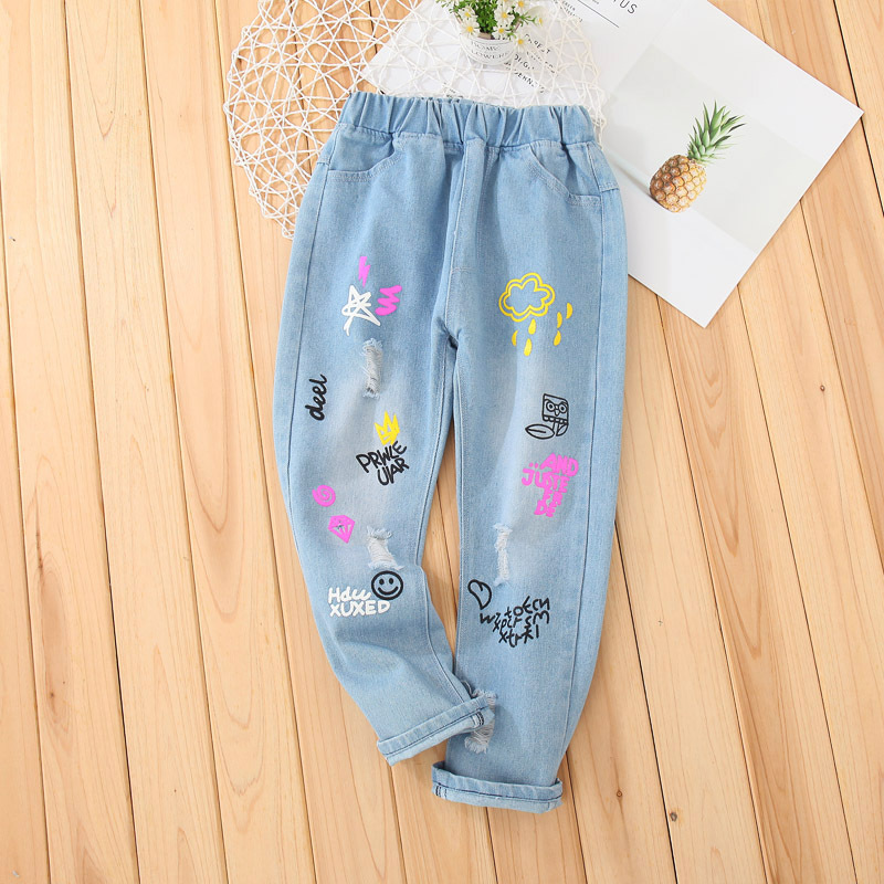 彩云雨点牛仔长裤