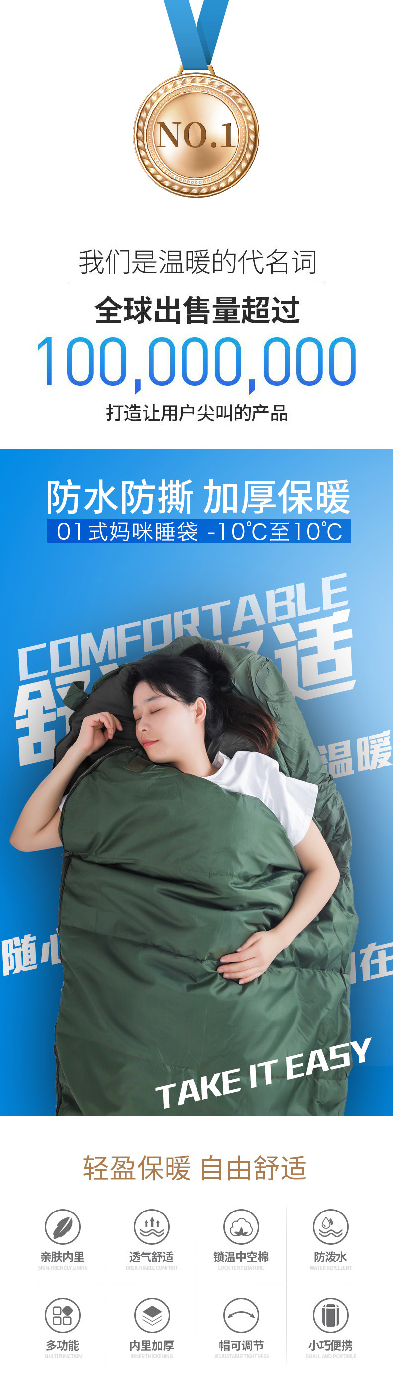 军绿色睡袋详情_01