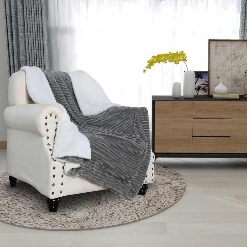 条纹双层羊羔绒毛毯