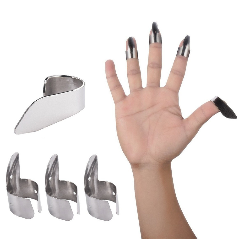 吉他拨片金属银色手指套拨片1个拇指套3个食指套乐配