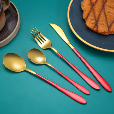 北欧风黑金白金304不锈钢葡萄牙餐具刀叉勺四件套亮光尖尾西餐具