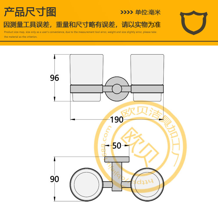 全铜单杆黑色卫浴五金挂件厂家批发双杯架磨砂玻璃杯B