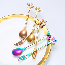 不锈钢勺子 蜂蜜勺北欧叶子勺树叶勺 搅拌勺咖啡勺送礼袋婚庆赠品