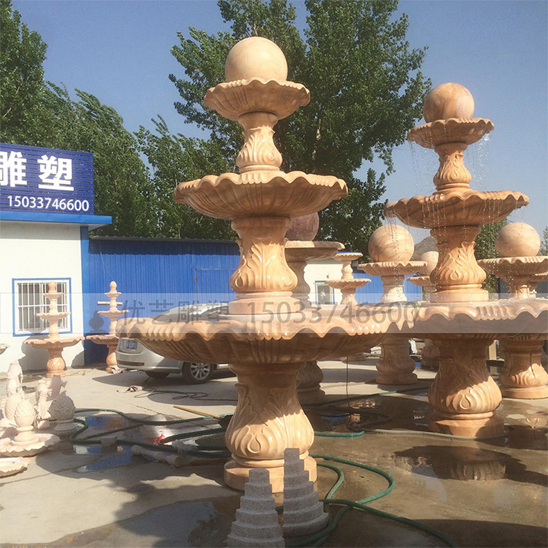 晚霞红风水球喷泉 大理石水转球喷泉 层层石材喷泉3.jpg