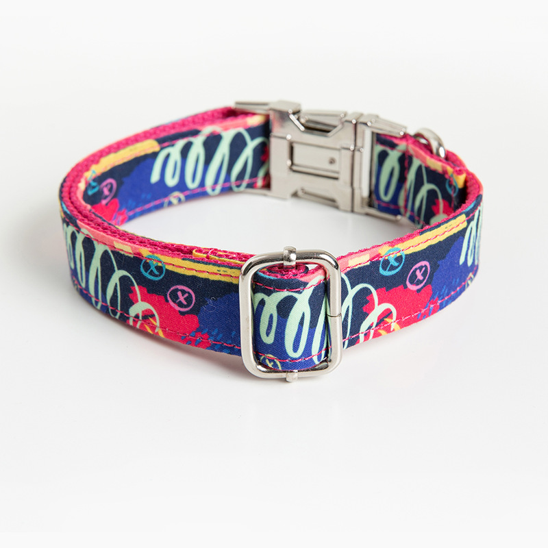 红涂鸦宠物项圈牵引绳套装 跨境亚马逊狗脖圈牵引带高档项圈狗链