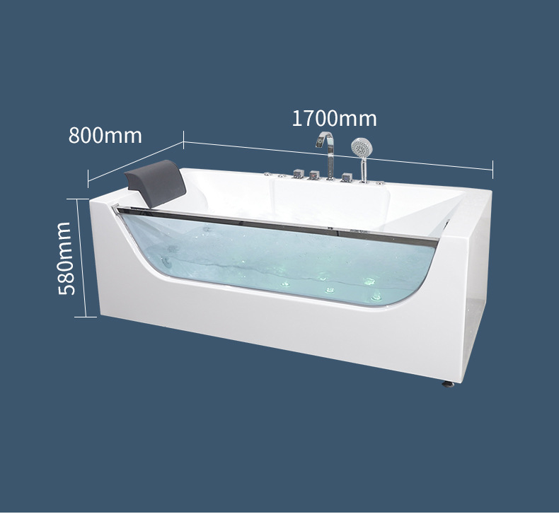 长方形冲浪按摩浴缸独立式单面玻璃视窗亚克力浴缸家用单人浴缸