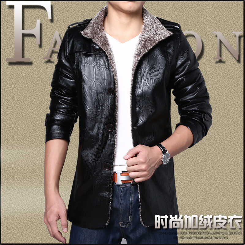 智贝主图_1皮毛一体休闲立领冬季男皮衣修身加绒pu皮夹克