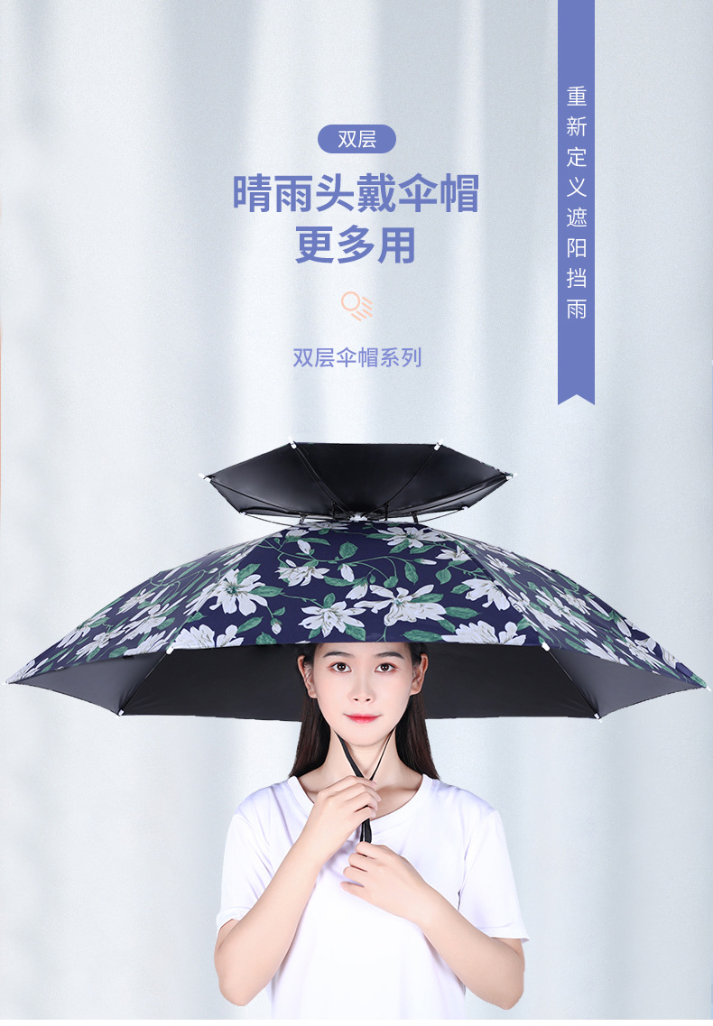 钓鱼帽伞防晒防雨头戴式雨伞双层大号头顶伞户外垂钓遮